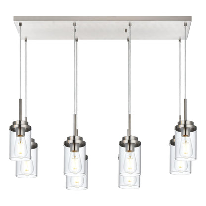 BONLICHT 8 Light Farmhouse Chandelier for Dining Room, Modern Industrial Foyer Linear Pendant Light Traditional Brushed Nickel Kitchen Island Lighting Fixture Hanging Ceiling Lights with Clear Glass