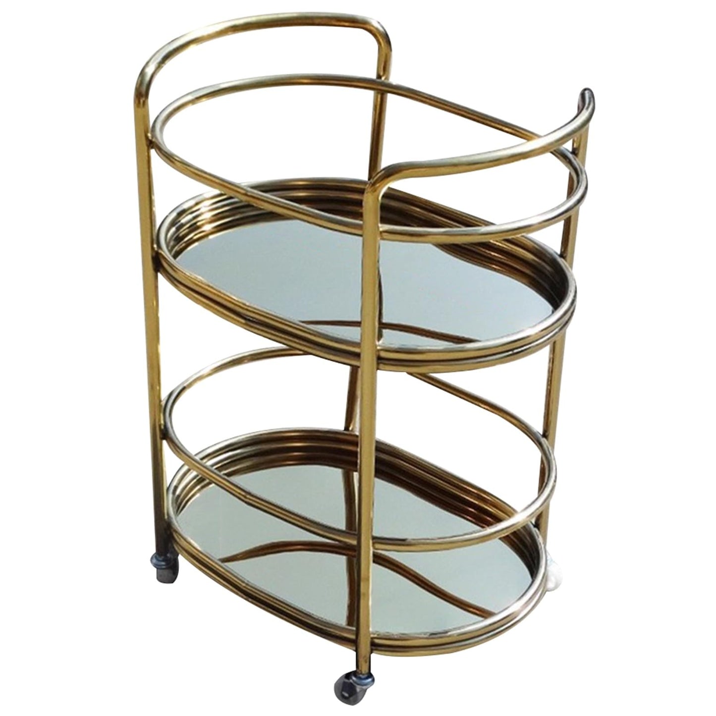 FGQuelleBM Luxury Beverage Cart with Wheels, Oval 2-Tier Serving Cart with Dual Handles, Stainless Steel for Wine Display(Gold)