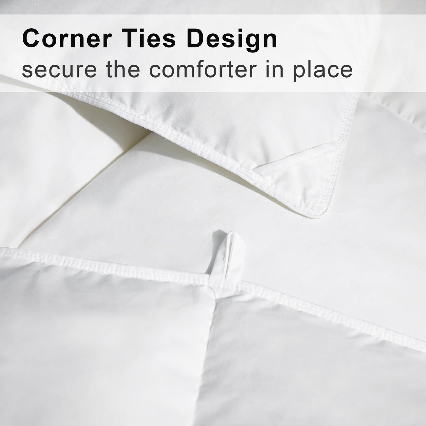 ALPSWAN Luxury Goose Feather Down Fiber Comforter Queen Size, 300TC White Cotton Blended Duvet Insert, All Season Hotel Bedding Alternative Down Comforter with Corner Tabs (White, Queen)