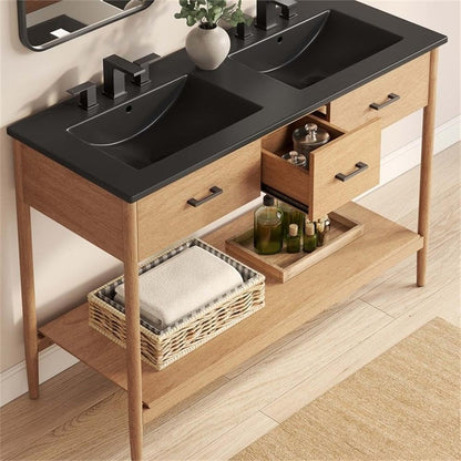 Modway EEI-6827-NAT-BLK Zaire 48" Double Sink Bathroom Vanity, Natural Black