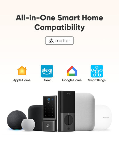 eufy Security Smart Lock C34, Keyless Entry Door Lock with Apple Home Ecosystem, Built-in Wi-Fi Deadbolt for Front Door or Back, Supports Matter, Alexa, Google Home, SmartThings