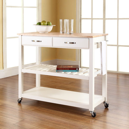Crosley Furniture Wood Top Kitchen Prep Rolling Cart, Microwave Stand, Coffee Bar, with Shelves and Drawers, White