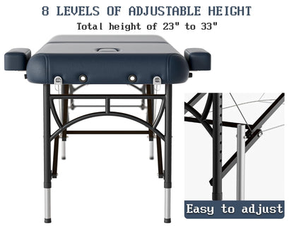 DOVANS Professional Massage Table Portable 2 Fold Premium Memory Foam Aluminium Leg Hold Up to 1100LBS 8 Heights Adjustable with Carrying Bag Blue