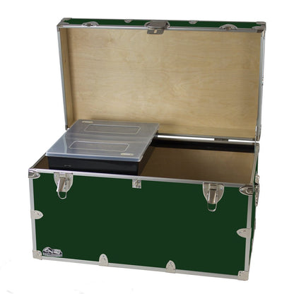 C&N Footlockers - XL Graduate Storage Trunk w/Tray - Made in the USA - STEEL Footlocker for College Dorm Room & Summer Camp - 32 x 18 x 18.5 Inches (Dark Green)