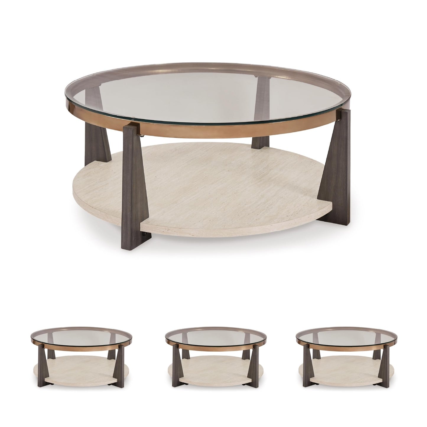 Signature Design by Ashley Frazwa Round Glasstop Coffee Table, Gray/Brown/Gold