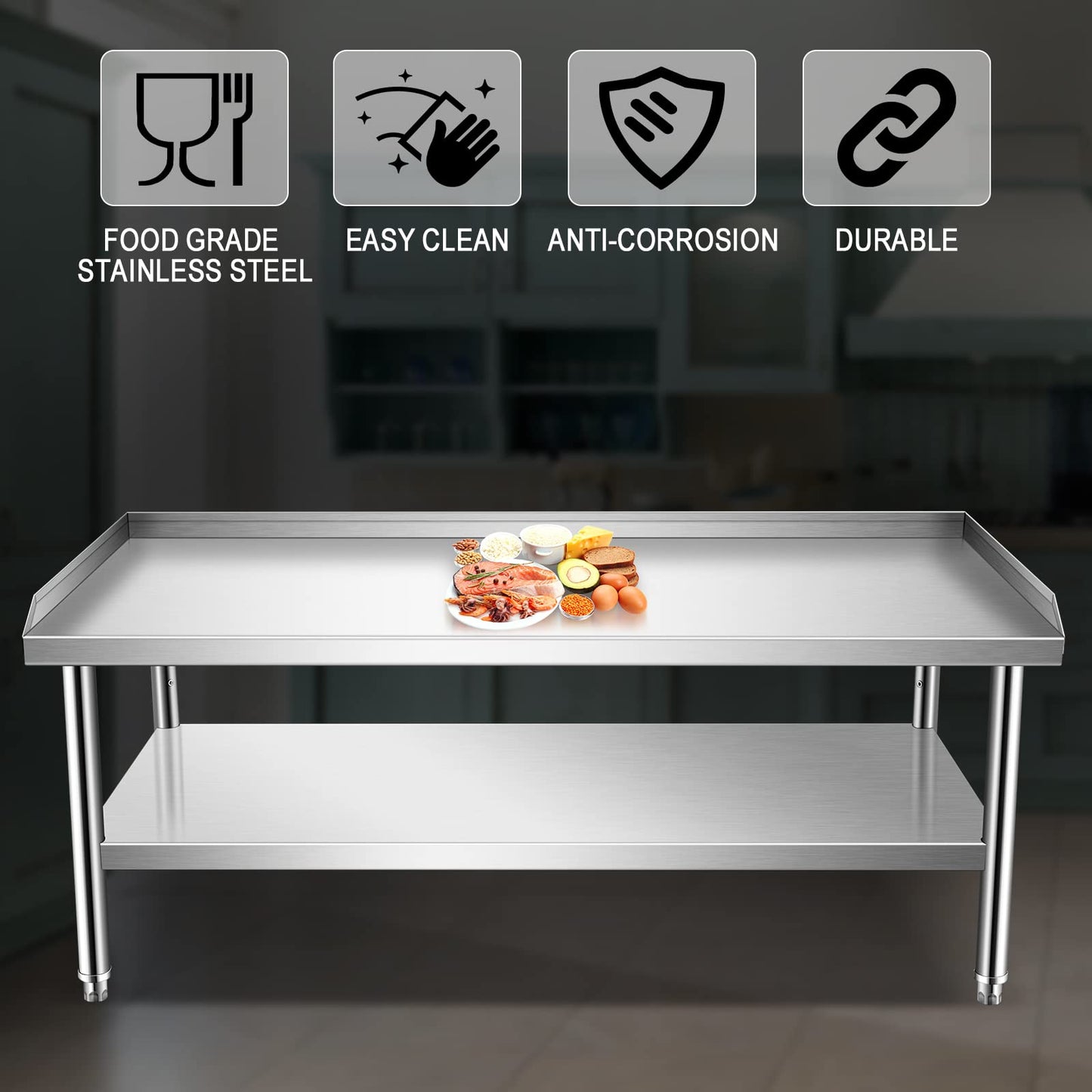Stainless Steel Equipment Stand with Undershelf, NSF Commercial Prep & Work Table with Rear and Side Risers, Heavy Duty Grill for Kitchen, Bar, Restaurant, Home and Hotel,60x30x24"