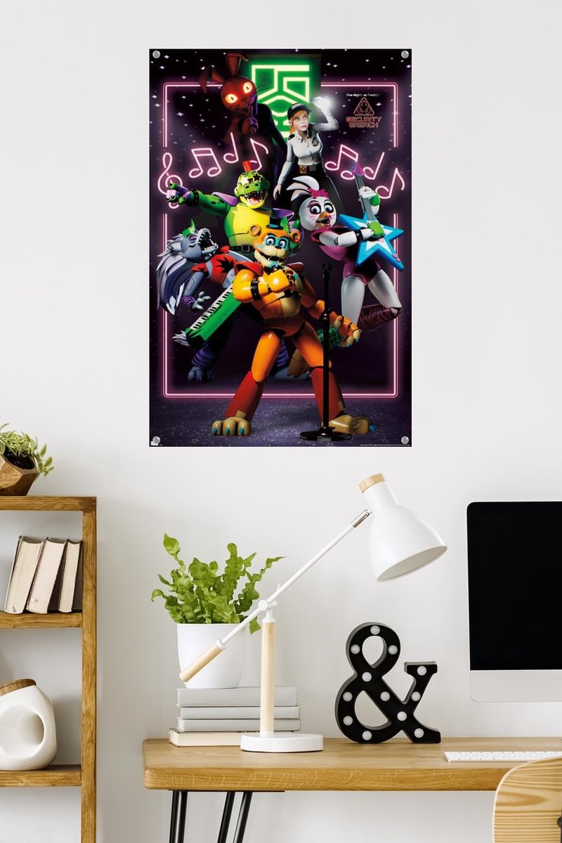 Five Nights at Freddy's: Security Breach - The Band Wall Poster with Push Pins, 22.37" x 34.00", Poster & Push Pin Bundle
