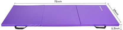 BalanceFrom 6x2 Feet 3-Panel Folding Gymnastics Mat – 1.5-Inch Thick Pad with Vinyl Surface and Carrying Handles for Tumbling, Yoga, Pilates, Home Workouts, and Martial Arts