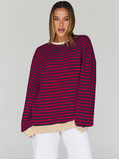 Trendy Queen Oversized Sweatshirt for Women 2025 Fall Crewneck Striped Long Sleeve Shirts Hoodies Cute Top Y2K Outfits