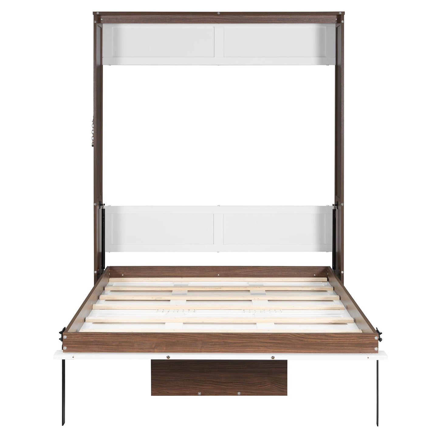 Merax Full Size Murphy Bed with Foldable Desk,Space Saving Wall Bed,Solid Wood Foldable Hidden Platform Bedframe for Home,Bedroom,Office,Small Room,Apartment,Walnut+White