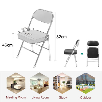 Folding Chairs Indoor-Easy To Clean Visitor Conference Temporary Seat Foldable Chairs Pu Seat-Patio Chairs Metal Frame Foldable Chair For Desk Home Garden Office Computer Desk Stool (White X1)