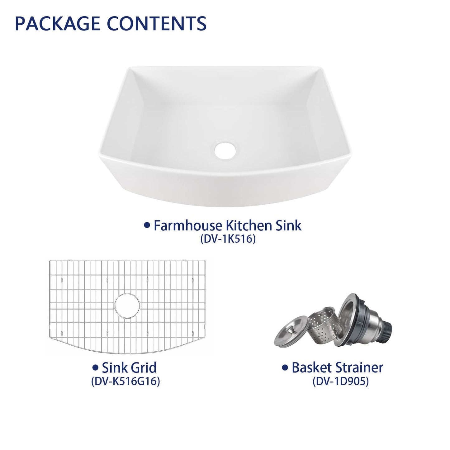 DeerValley Farmhouse Kitchen Sink 33 inch, White Fireclay Apron Front Farm Sinks, Single Bowl Deep Drop In Undermount Sink with Grid and Basket Strainer, Easy to Clean