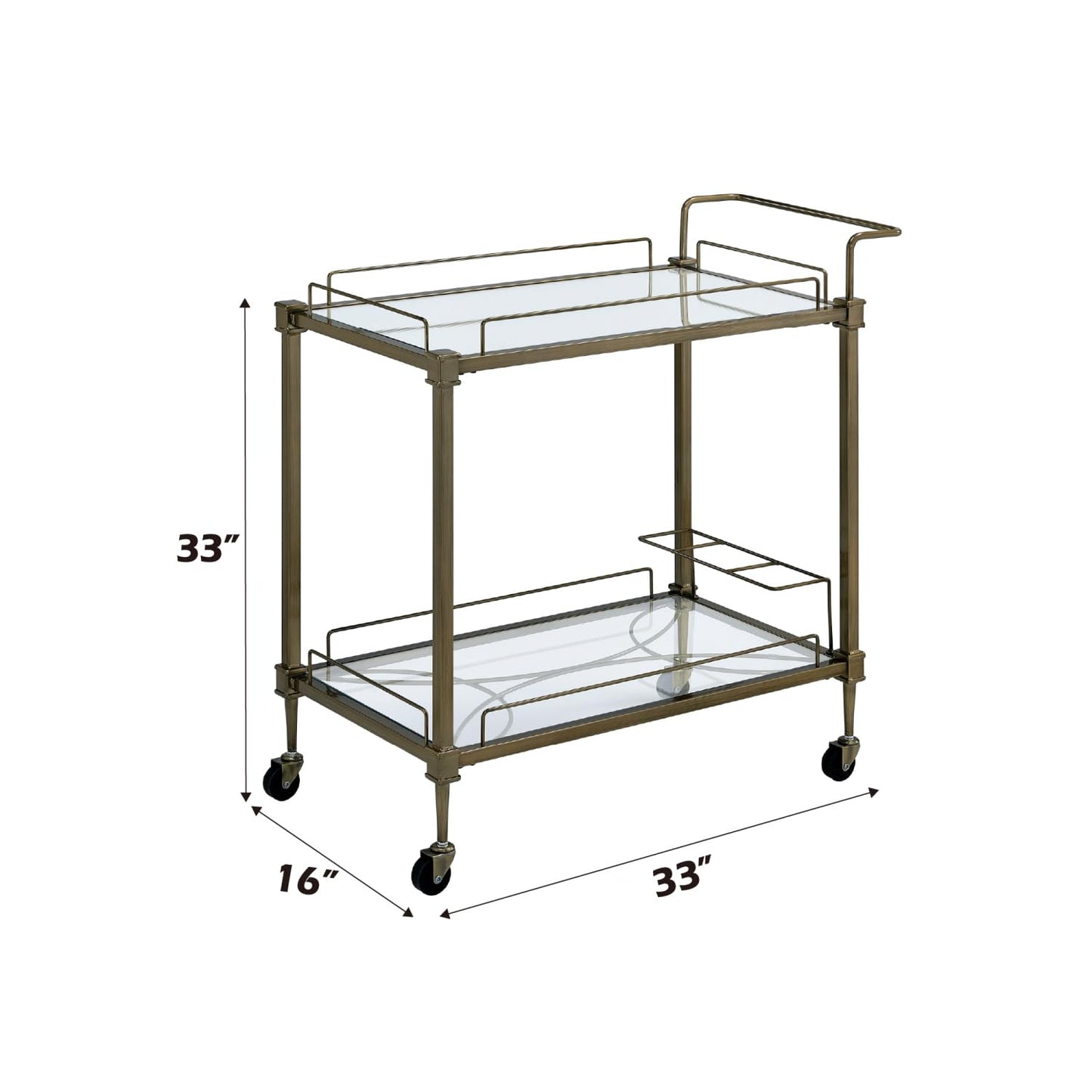 Geelife Aditya Mirrored & Antique Brass Finish Serving Cart