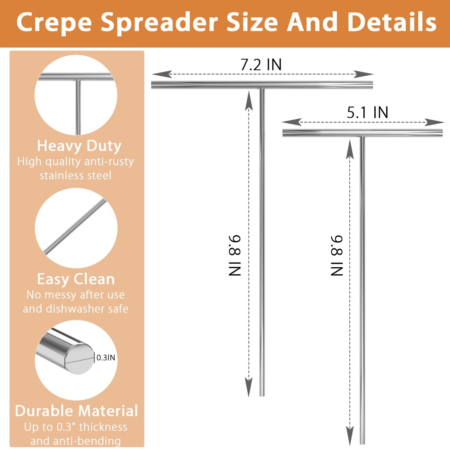 Lilithye Crepe Spreader and Spatula Kit Stainless Steel Crepe Spreader Tool 5", 7" Spreaders and 12" Spatula(3 Pcs)