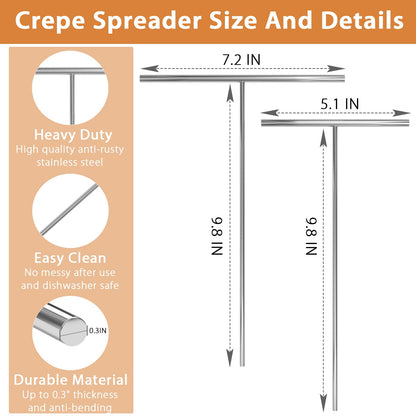 Lilithye Crepe Spreader and Spatula Kit Stainless Steel Crepe Spreader Tool 5", 7" Spreaders and 12" Spatula(3 Pcs)