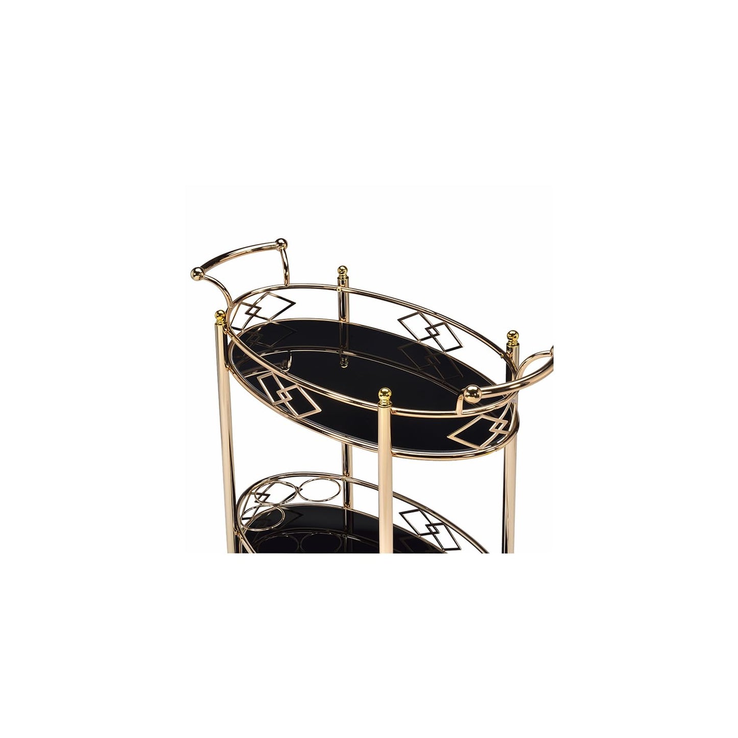 HomeStock Gold Serving Cart with Glass Shelves - Metal Bar Cart, Drink Cart, Kitchen Utility Cart