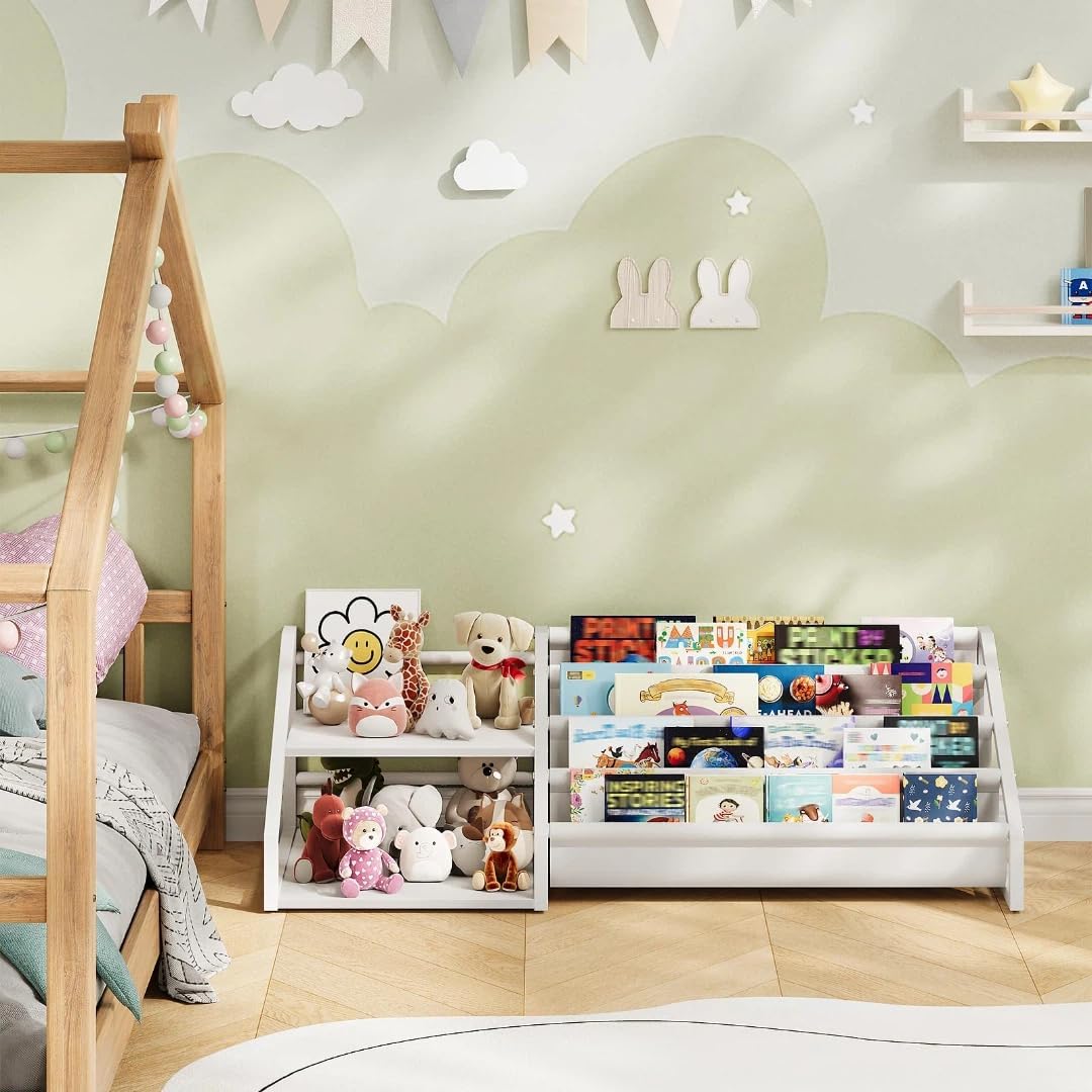2 4-Tier TCW06WB CHOEZON Kids Bookshelf, Book Shelf for Kids Rooms, Toddler Bookshelf with Open Shelves and Sling Rack