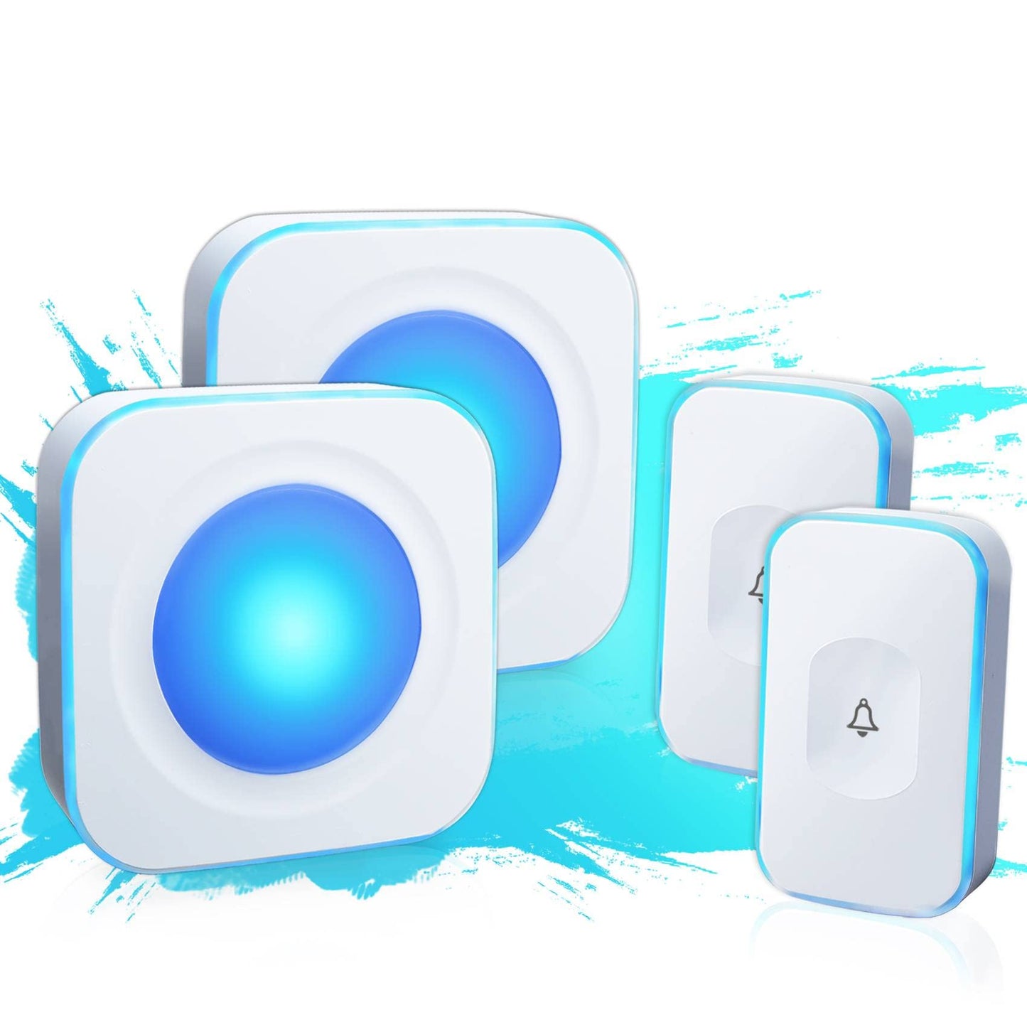 Wireless Doorbell 1200 feet Waterproof Door Bell with Flash LED Light 36 Melodies 4 Volume Levels (2 Receivers& 1 Touch Button, White JSIEEM)
