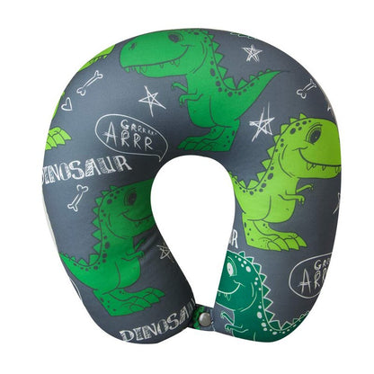 Cloudz Kids Patterned Microbead Airplane Travel Neck Pillow. Super Soft Cozy Cool Fabric and Ultra Premium Comforlite Microbeads will Keep your Kids Comfy and Supported at Home or On the Go! -Dinosaur