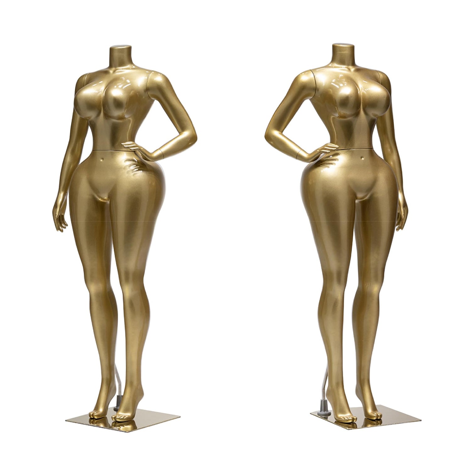 Jxjarnet Luxury Gold Electroplated Female Mannequin, High-End Hourglass Curvy Dress Form with Ultra-Thin Waist & Large Hips, Posable Full Body Display for Boutique(Crossed-No Head,Both Hips)