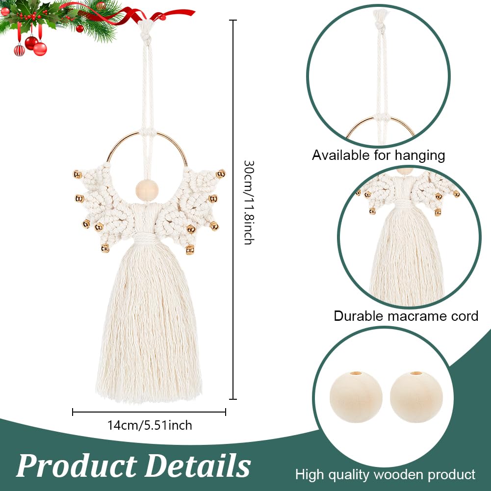 ORIGACH 3 Set DIY Angel Macrame Kit, Boho Macrame Angel Kit Wall Hanging Ornament for Beginners, Angel with Golden Beads Macrame DIY Kit with Instruction Tutorial for Adults