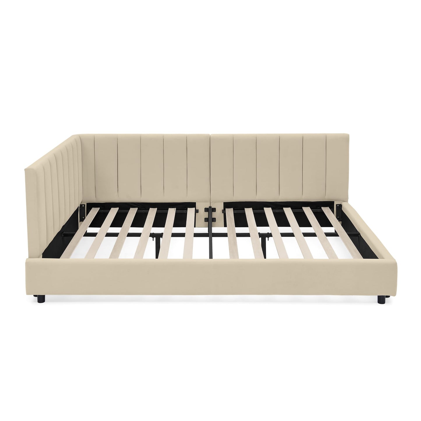 DNYN L-Shaped Velvet Daybed with Backrest and Armrest for Bedroom/Guest Room, Full Size Upholstered Sofabed Frame with Wooden Slats Support, No Box Spring Needed & Easy Assemble