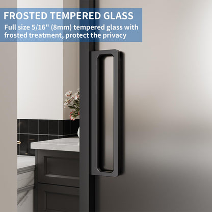 40" x 87" Frosted Glass Barn Door, Concealed Sliding Barn Door with Soft Close, Waterproof Modern Sliding Door for Bathroom/Kitchen Privacy, 5/16"(8mm) Tempered Glass, Fits 28"-36"W x 72"-85"H, Black