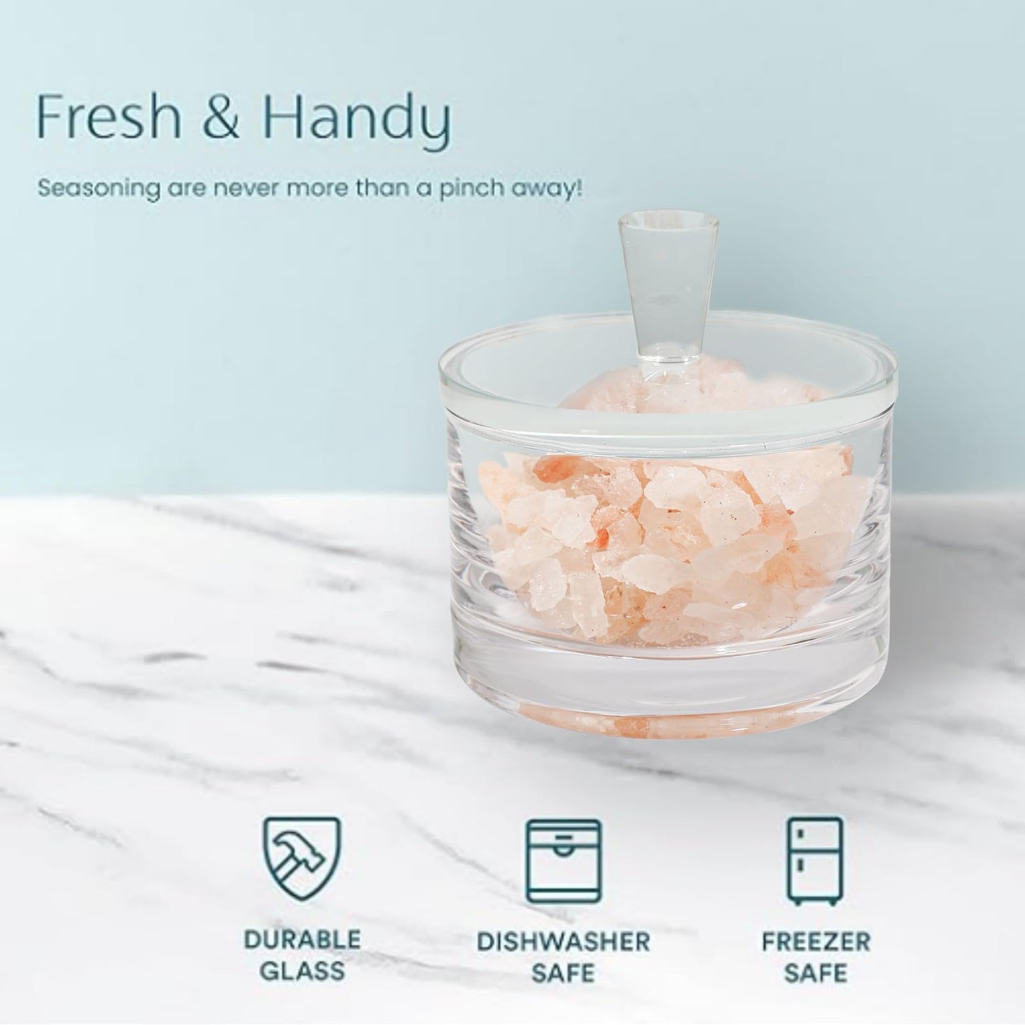 Maxistal Clear Salt Cellar with Lid, 7oz Crystal Glass Salt Box Salt and Pepper bowls, Salt Container Holder for Kitchen, Storage Container for Candies, Coffee, Sugar