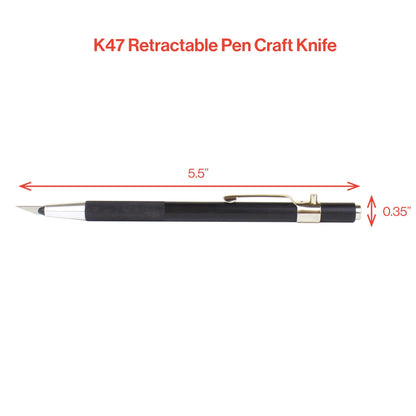 Excel Blades K47 Retractable Craft Knife Pen 2-Pack – Precision Art Knife with #65 Angled Blade for Paper, Cardstock, Vinyl, Film & Plastic – Slim Aluminum Hobby Cutter with Pocket Clip – Made in USA