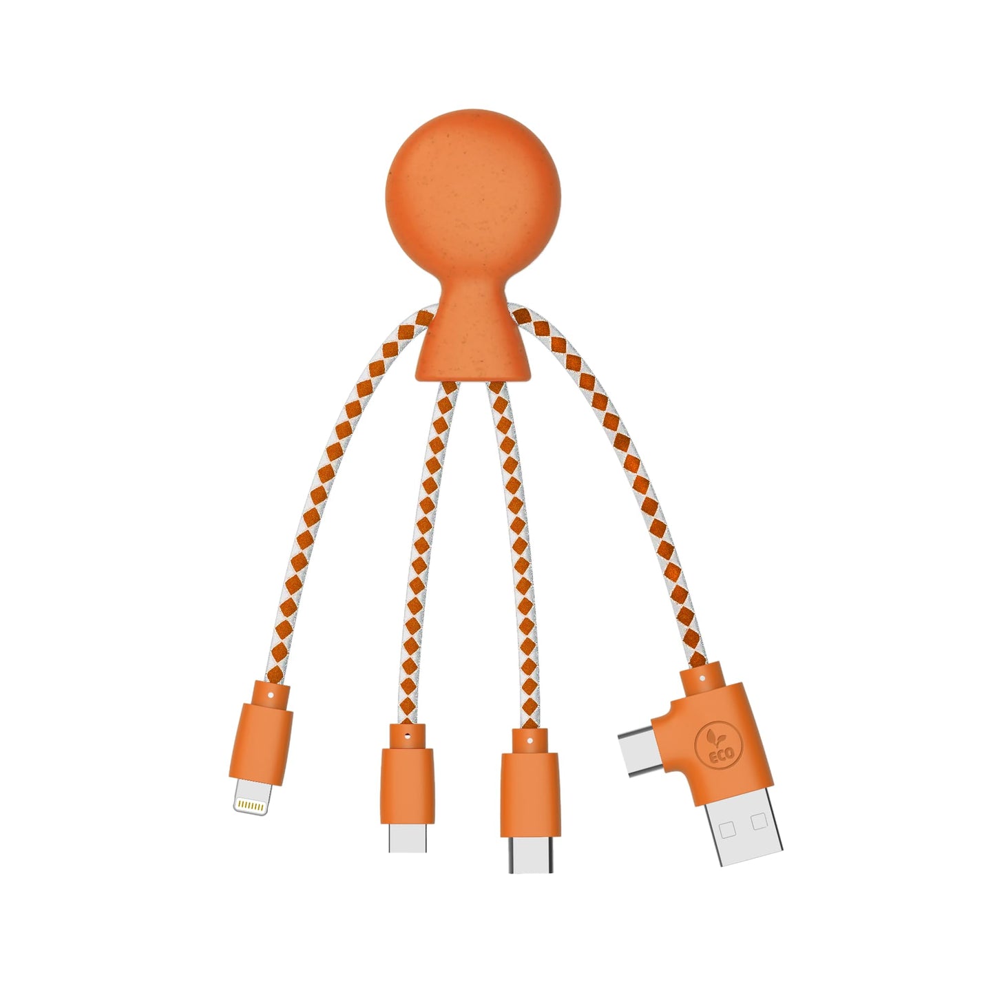Xoopar Multi USB Cable 4 in 1 - Universal Charger Made from Recycled Plastic - USB, USB-C, Lighting, Micro USB Ports - Compatible with All Smartphones Mr Bio White Octopus