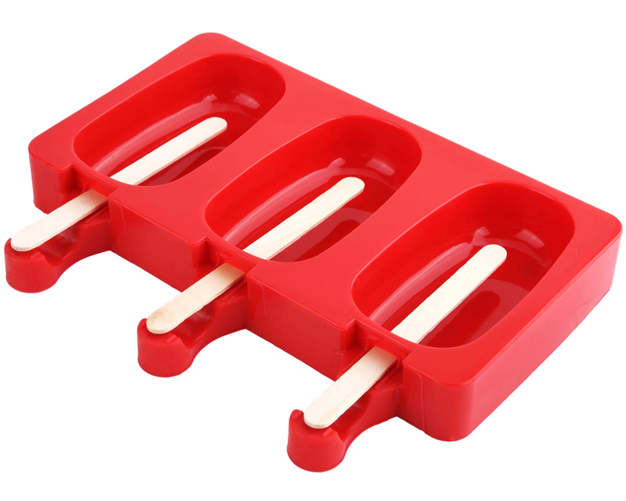 Mirenlife 3 Cavities Silicone Popsicle Molds with Lid, BPA Free Homemade Ice Cream Bar Mold Ice Pop Molds DIY Cakesicle Molds Silicone with 50 Wooden Sticks, Set of 2 (Oval)