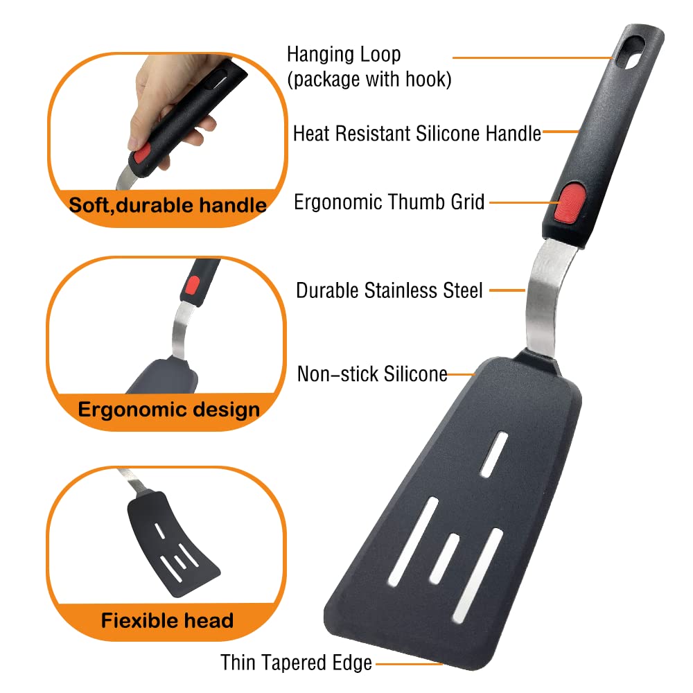 Silicone Spatula Turner Set of 4, Wiztoynia 600°F Heat Resistant Cooking Spatulas for Nonstick Cookware, BPA Free Rubber Spatula Large Kitchen Utensils Set for Egg, Pancake, Burger, Fish