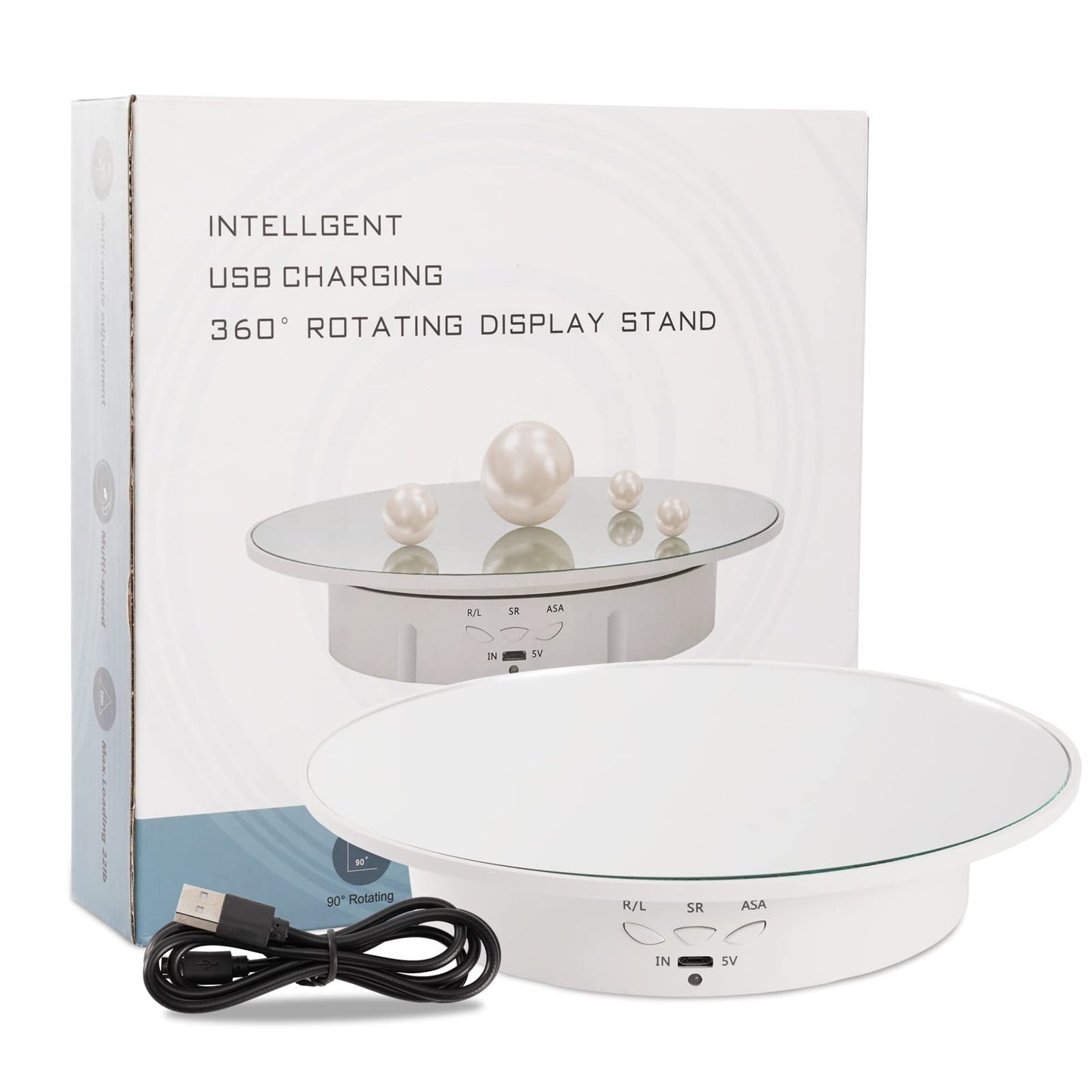 7.87'' Rotating Display Stand Motorized Rotating Display Stand, 22 lbs Load Rotating Platform with Mirror Cover, Rotating Stand with USB Charging Port, for Jewelry Photography Products 3D Model Cake