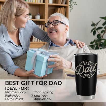 20oz SANDJEST Best Dad Ever Tumbler with Lid - Insulated Stainless Steel Cup- Coffee Mug for Sport Travel Office, Gift