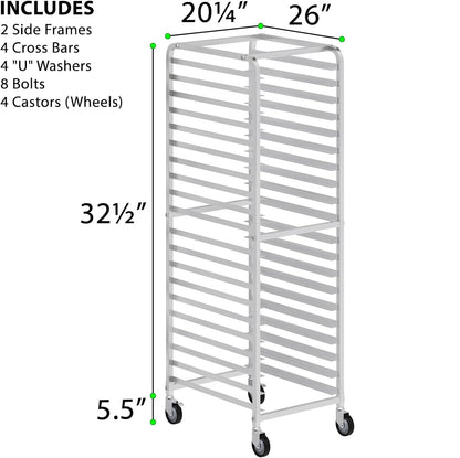 Express KitchQuip Commercial 20-Tier Bun Pan Baking Rack – NSF Certified Sheet Pan Rack with 2 Brake Wheels | Heavy Duty Aluminum Bakery Tray for Kitchen & Restaurant