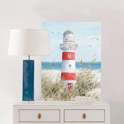 Beach Decor Lighthouse Wall Art - 12" x 16" Framed Seagull Canvas Prints for Home Living Room Office