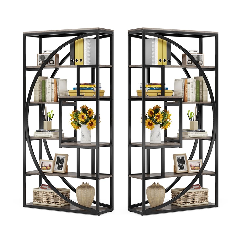 Tribesigns Bookshelf, Industrial 5-Tier Etagere Bookcase, 70.8" Tall Bookshelf with 8 Storage Shelf, Book Shelf Display Tack Shelving Unit for Home Office (Vintage Grey,2PC)