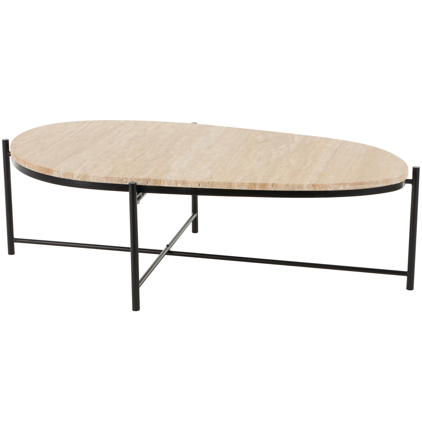 Deco 79 Marble Living Room Coffee Table Table with Black Metal Support, Center Table 45" x 25" x 13", Beige