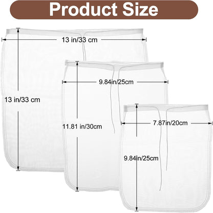 COMNICO 3 Pack 3 Nut Milk Bag, reusable Nylon Cheesecloth Fine Mesh Cheese Bags Food Strainer for Almond Soy Yogurt