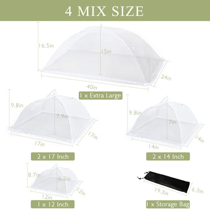 Wokuya 7Pack Various Size (40x24*1,17x17*2,14x14*2,12x12*2) Pop-up Food Tents Food Covers for Outside Mesh to Keep Bugs away,Reusable Collapsible Food Nets for Picnic Party BBQ Wedding Fruit
