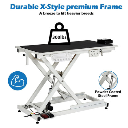 50" Hydraulic Dog Grooming Table for Pet, Professional Electric Dog Groom-ing Table, Heavy Duty Height Adjustable Pet Grooming Tabl-e with Grooming Arm &Anti Slip Tabletop, Capacity Up to 300LB, White