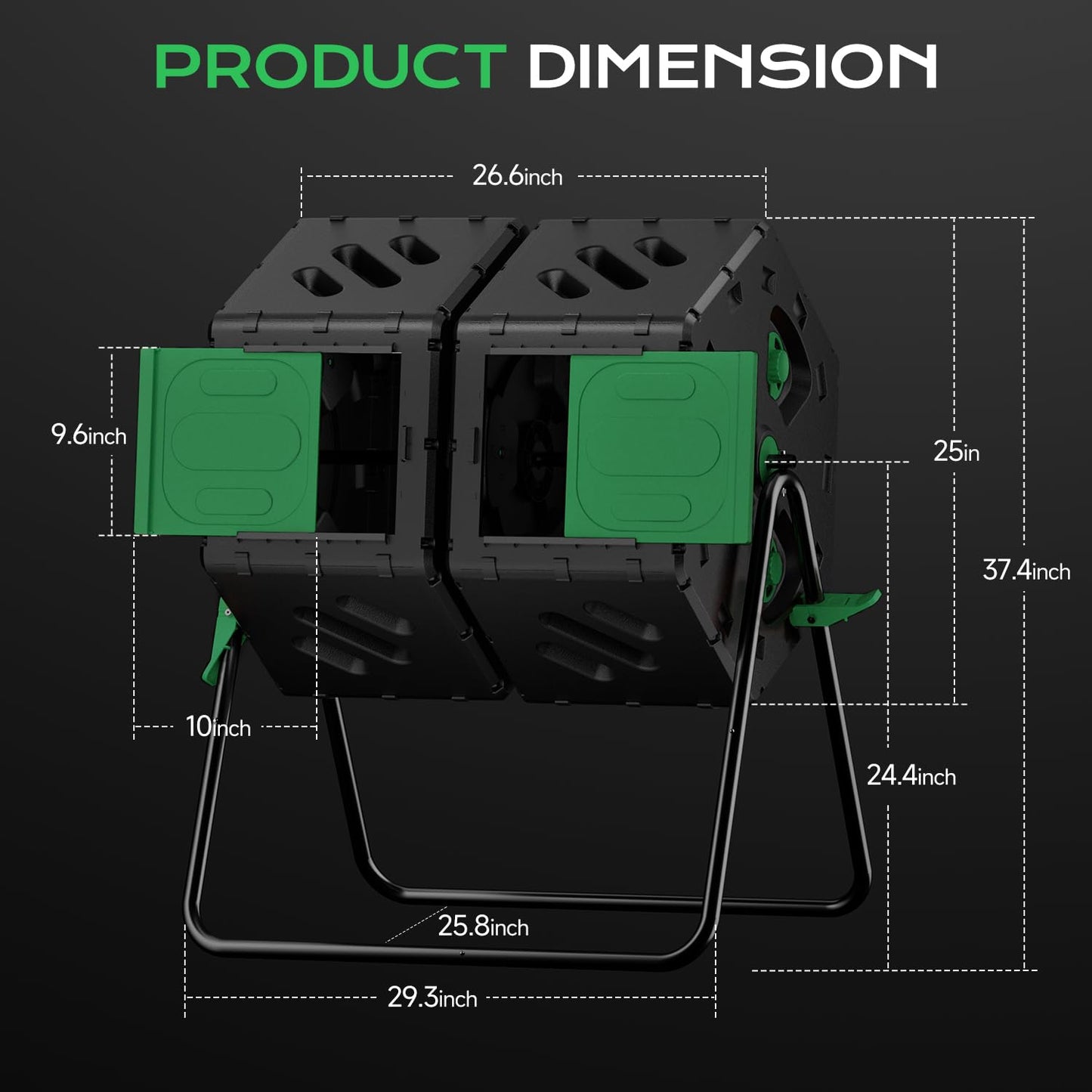 TOP XIAN Compost Tumbler 45 Gallon/170L, Easy-Assemble Dual Chamber Compost Bin Outdoor, 360°Rotating Large Composter for Outside, Backyard, Garden, Gifts for Seasoned Gardeners & Beginners-Green