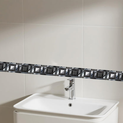 IVN Wallpaper Border Peel and Stick Wall Black and Silver Mosaic Decorative Wall Trim Self Adhesive Border for Walls Mirror Frame Accent Strip for Bedroom Kitchen LivingRoom 4x196 Inch