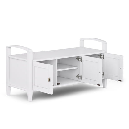 SIMPLIHOME Warm Shaker Entryway Storage Bench - 44 inch Wide Solid Wood Storage Seat in White, Transitional Bench Seat for Mudroom or Living Room with Lift-Up Lid and Shaker-Style Panels