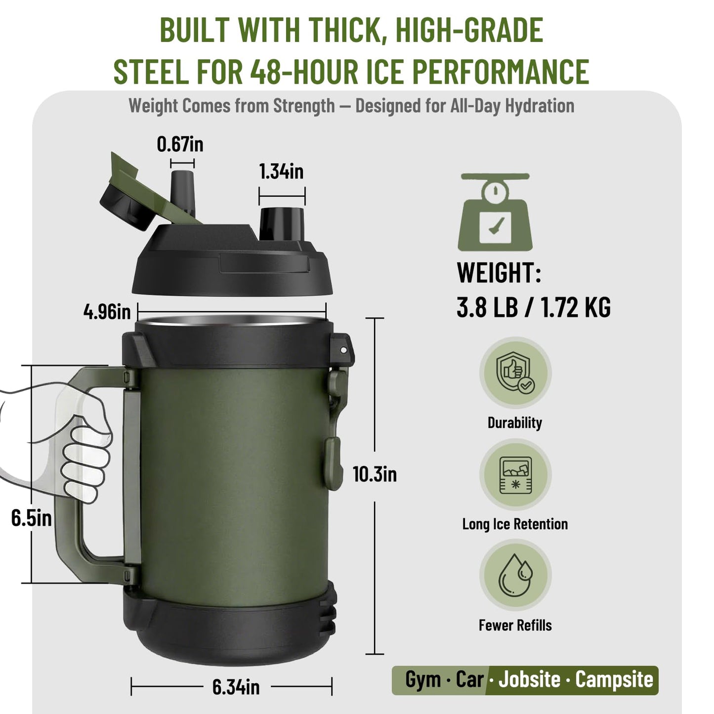 Hydraful Gallon Water Bottle, 128 oz Large Insulated Stainless Steel Sports Water Jug, Large Triple Wall Vacuum Insulation Water Bottle-Keeps Cold up to 48 Hrs-Sweat Proof, for Gym, Hiking & Camping