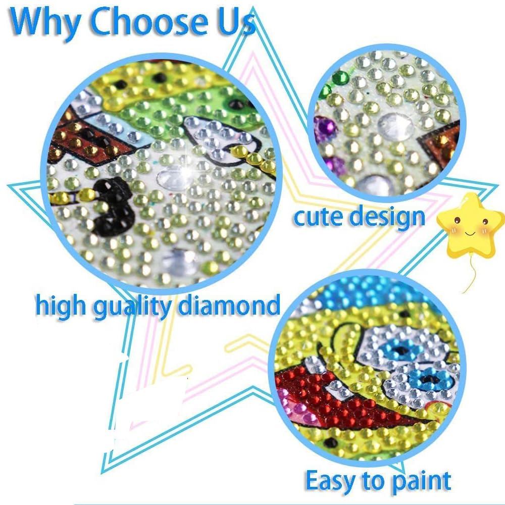 PERFECTSIGHT Cute 5D Diamond Art Kits with Wooden Frame, Kawaii DIY Painting Art for Adults Teen, Diamond Arts and Crafts Sets, Big Gem Full Drill Diamond Dots for Home Wall Decor (Comic Kuro)