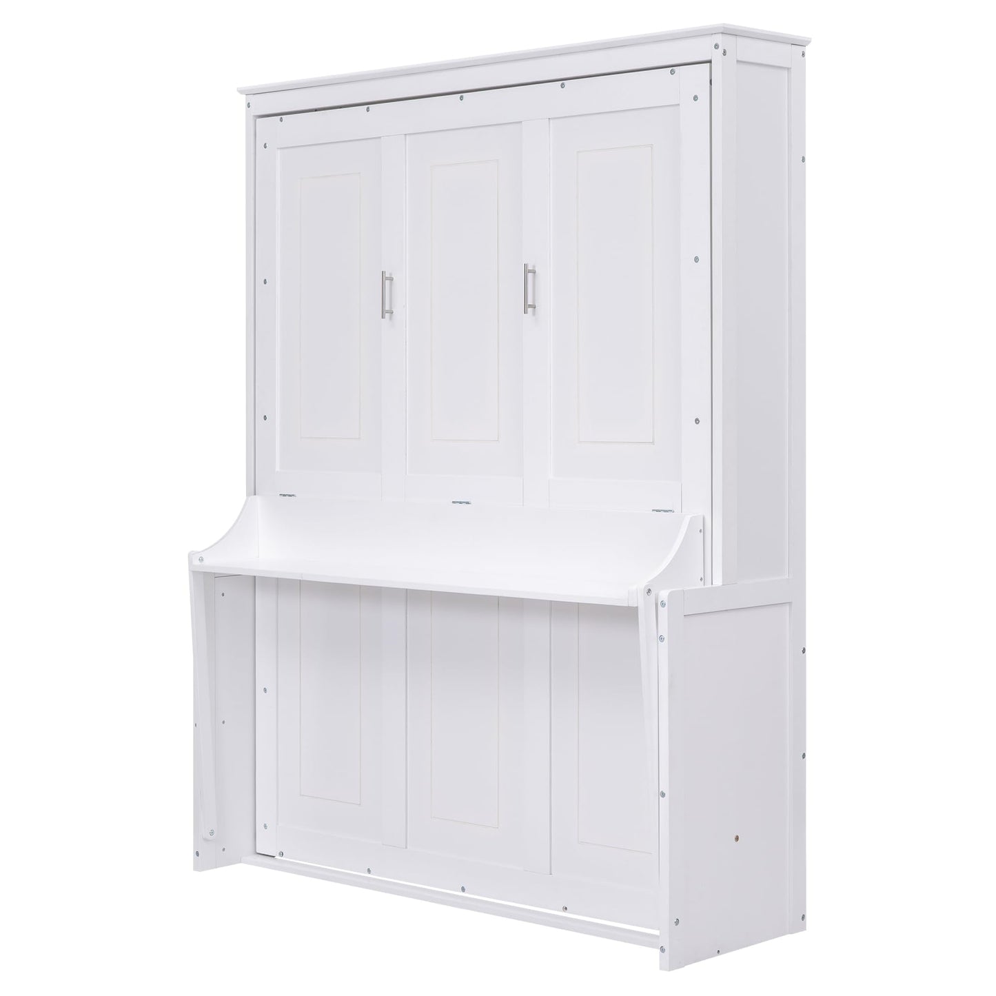Merax Upgrade Queen Size Murphy Bed Space-Saving Wooden Wall Bedframe with a Shelf for Guest Room,Home Office,White