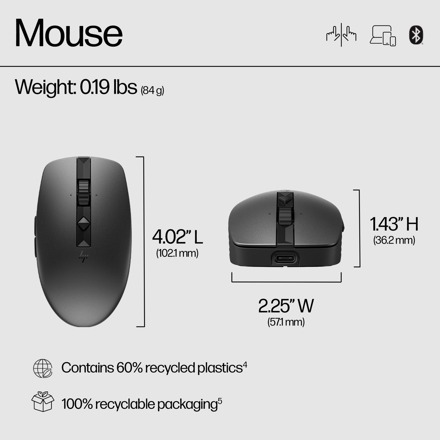 HP Wireless Silent 280M Mouse - Ergonomic Right-Handed Design, 18 Month Battery Life, and 2.4GHz Reliable Connection - Works for Computers and Laptops - Far Quieter Clicks than Most Mice,Black