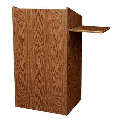 Pemberly Row Aristocrat Modern Wood Lectern, Non-Sound Podium with Slide-Out A/V Shelf & Storage, Medium Oak