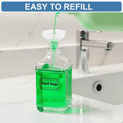 BPFY 3 Pack Glass Soap Dispenser with Pump, 17oz/500ml Square Refillable Hand and Dish Soap Dispenser for Bathroom Decor & Kitchen Sink, Clear Pump Bottles for Liquid, Lotion (Includes 6 Labels)